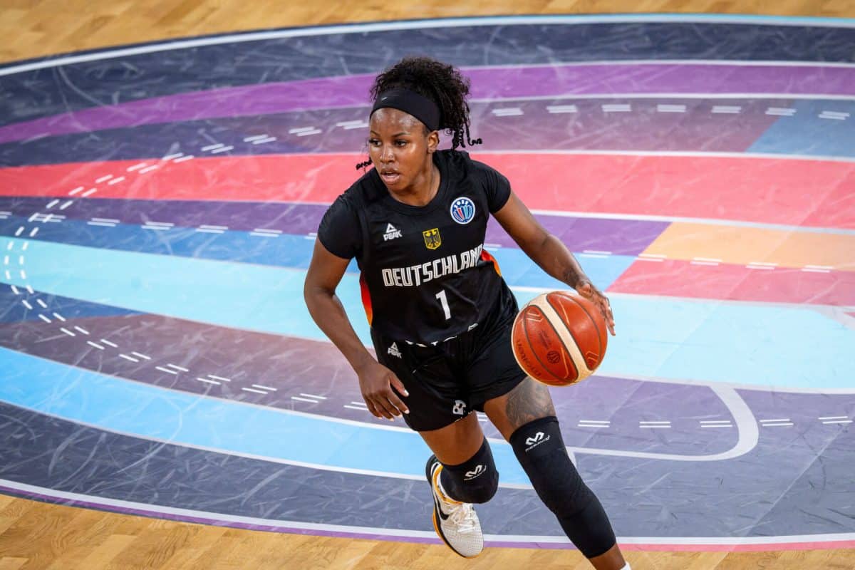Basketball Hamburg 20.06.2025
FIBA Women’s Eurobasket 2025
Vorrunde Gruppe D
Spanien (ESP) - Deutschland (GER)
Alexis Peterson (Deutschland, No.01)
Foto: Tilo Wiedensohler/camera4